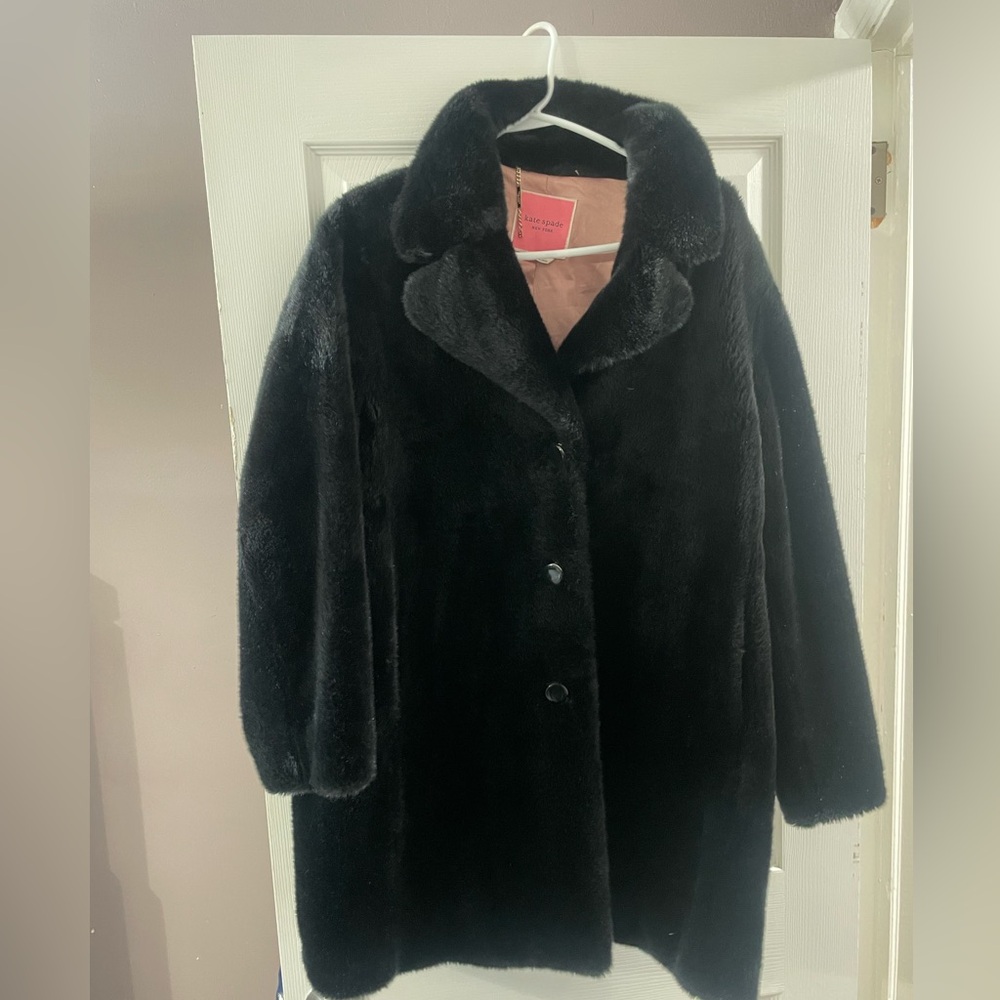 Black Kate Spade Faux Fur Coat